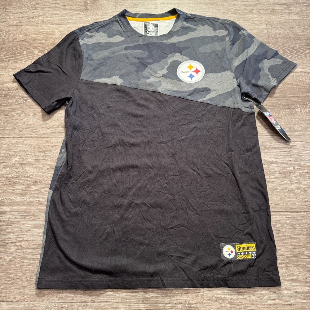 Pittsburgh Steelers‎ Shirt Adult Medium Camo Logo Spellout Tee NFL Crew Neck